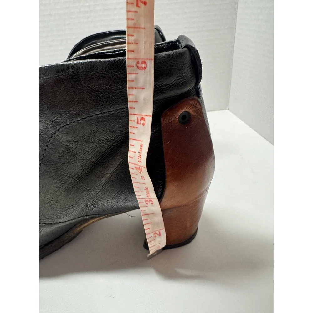 A.S.98 Black Leather Lace Up Ankle Boots Cognac Brown Block Heel 8